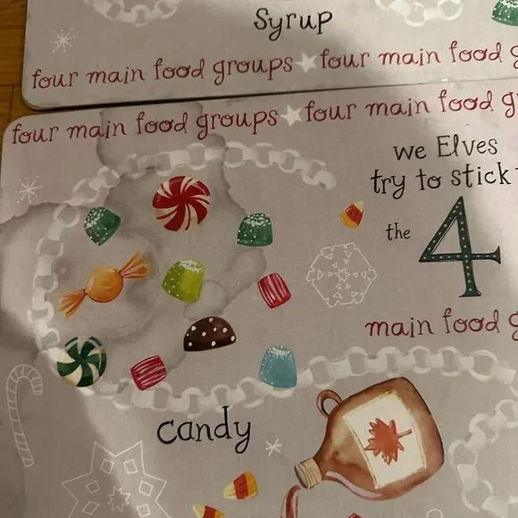 Pottery Barn Elf 6 Food Groups Cork Hard Placemats “read” - Picture 3 of 5